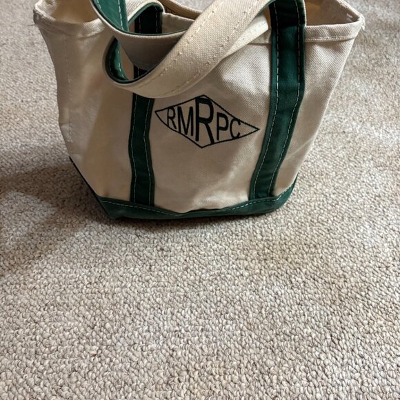 LL Bean Boat & Tote Small Forest Green Canvas Bag | Vintage Preppy Embroidered - Picture 2 of 11